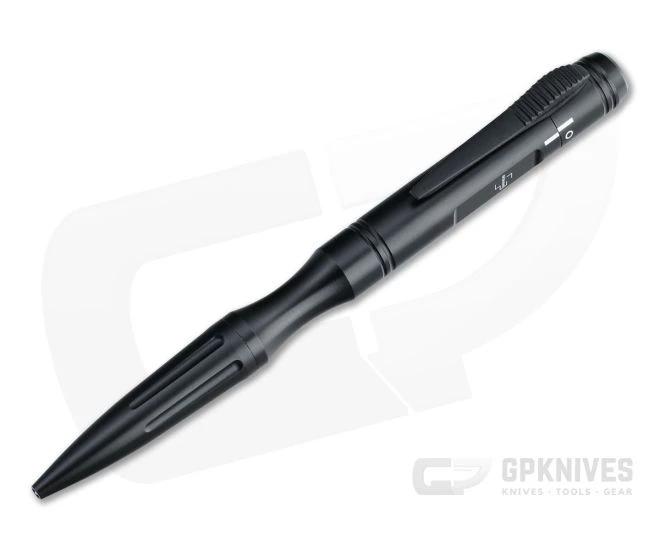 Boker Plus OTF Pen Satin D2 Black Aluminum Automatic Knife Ink Pen 06EX600 - Image 2