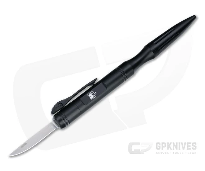 Boker Plus OTF Pen Satin D2 Black Aluminum Automatic Knife Ink Pen 06EX600