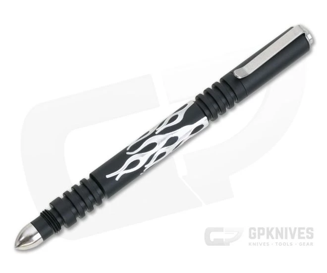Hinderer Knives Investigator Pen Flames Matte Black Aluminum 0866