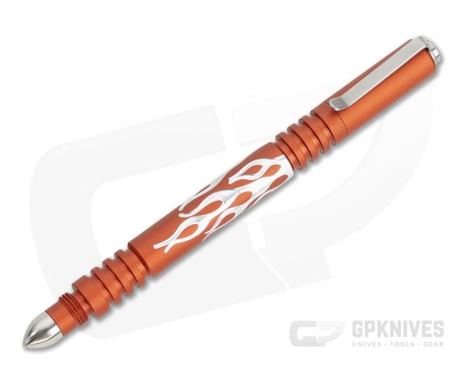 Hinderer Knives Investigator Pen Flames Matte Orange Aluminum 0867