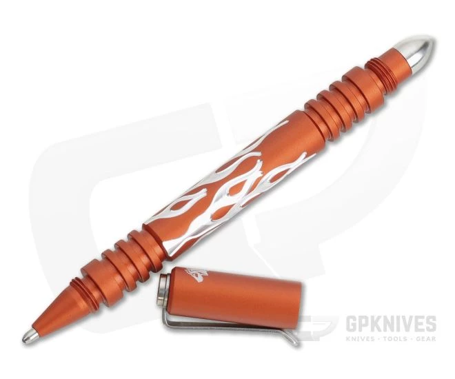 Hinderer Knives Investigator Pen Flames Matte Orange Aluminum 0867 - Image 2